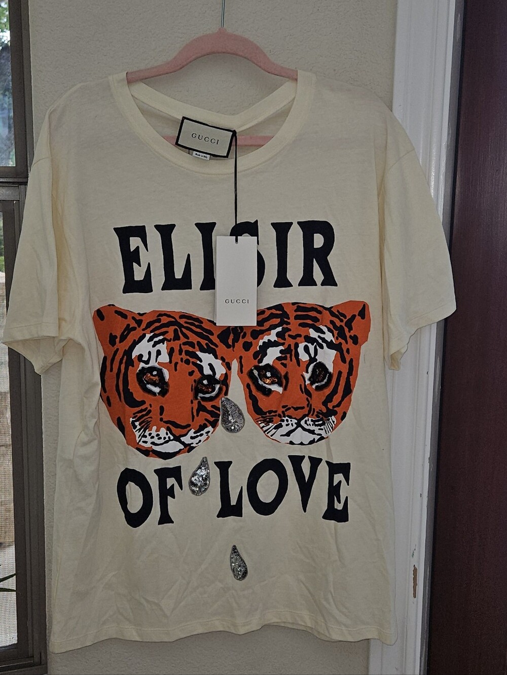 Gucci Cream Tee with Bold Orange Tiger Graphic